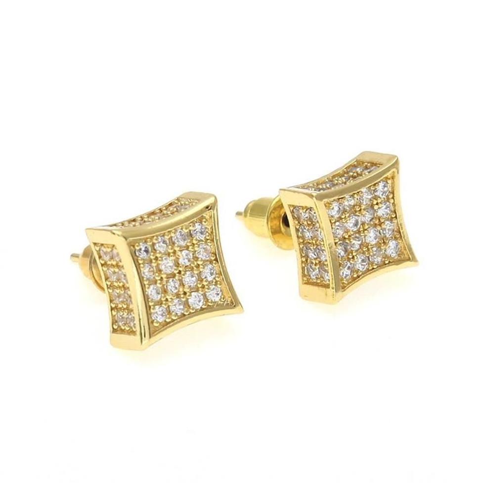 Novos homens designer de jóias brincos hip hop zircônia cúbica diamante moda brincos cobre branco ouro cheio cristal parafuso prisioneiro earr241b