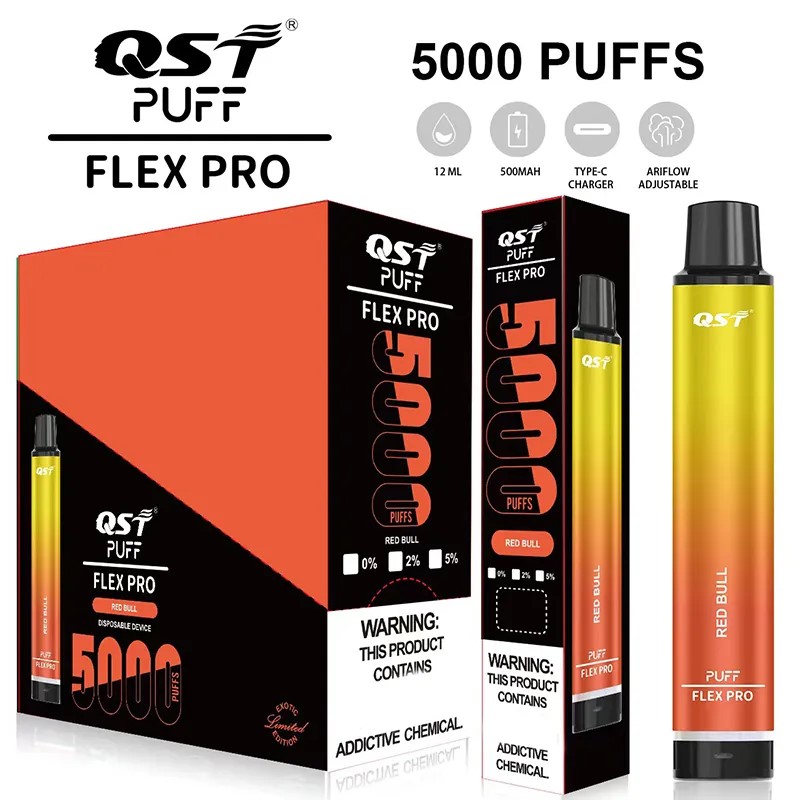 100% Original QST Puff FLex Pro 5000 5K Puff 5000 5K Rechargeable E Cigarette Type-C Disposable Vape Pen 13ml Pre-Filled 500mAh Battery VS Filex Max 5000