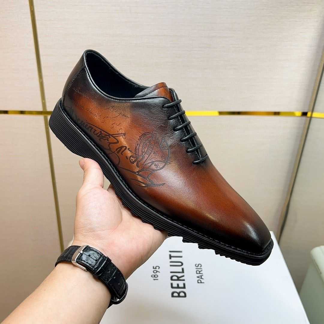 Designer Berluti Dress Shoes Leather Sneaker Men's shoes Berlut Men's Scritto Pattern Color Oxford Shoes Gentlemen's Business Dress Leather Shoes