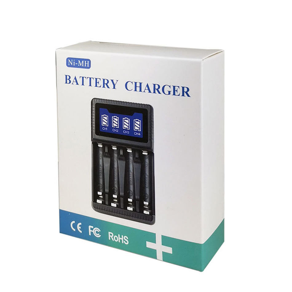 4 Slot AA AAA Battery Charger USB Chargers with LCD Display for 1.2V NiMH NiCD Rechargeable Batteries