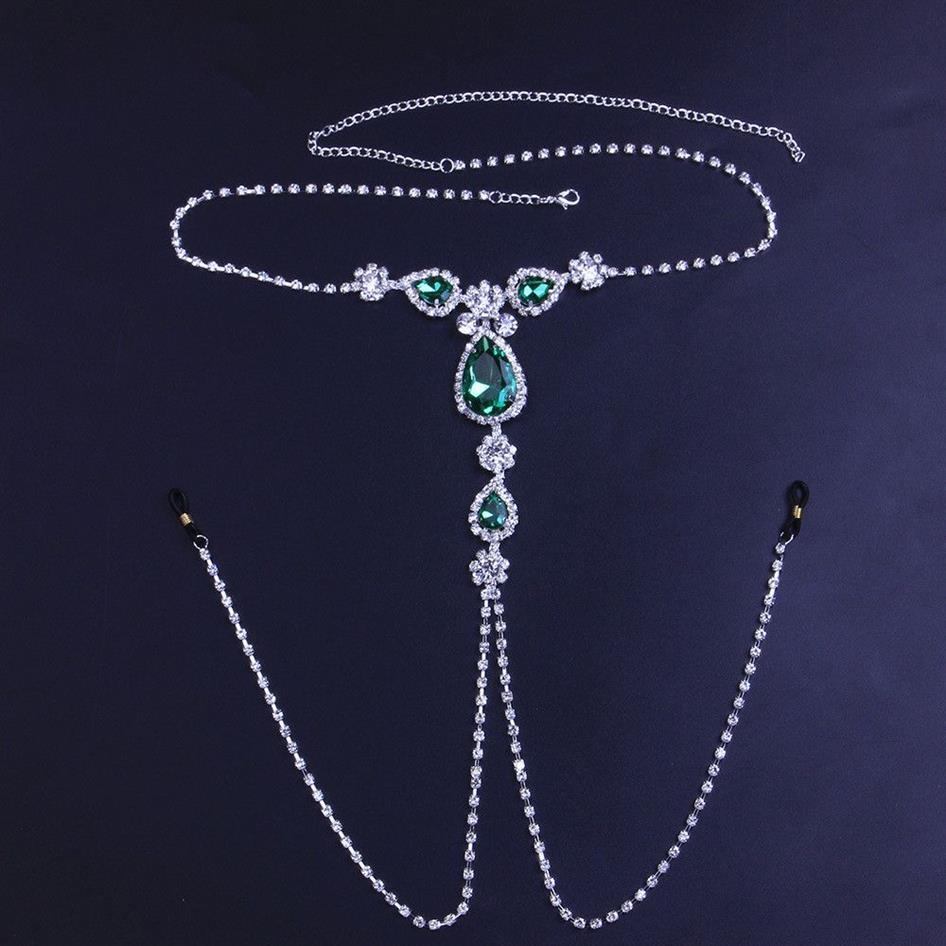 Bijoux de luxe en strass vert pour femmes, sans perçage, Sexy, corps adulte, chaîne de mamelon, collier 212V, 2020