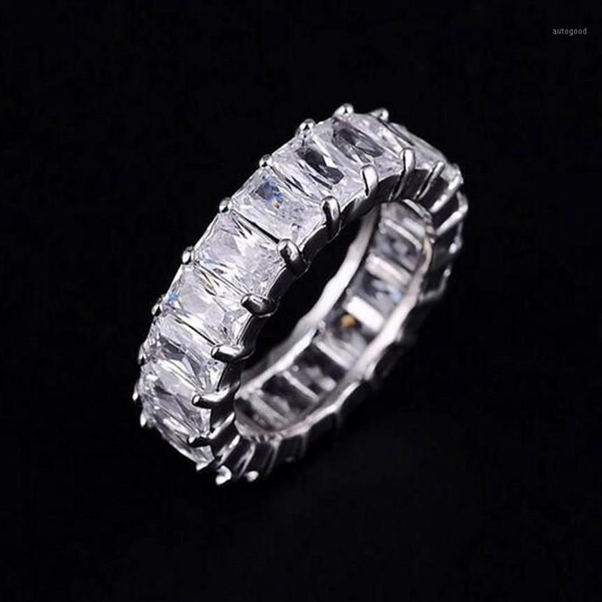 925 Silver Pave Ustawienie Pełny kwadratowy symulowany diament CZ Eternity Band zaręczyny Pierścienie Kamienne Ślubne Rozmiar 5 6 7 8 9 10 11 121268p