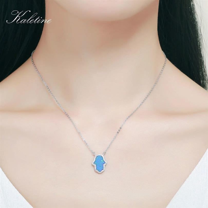 KALETINE Opal Hamsa Hand of Fatima Charm Genuine 925 Sterling Silver Pendant Necklace Jewelry Long Chain Necklace KLTN022 CX200609281L