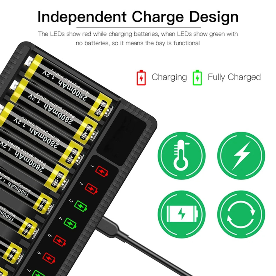 Chargeur de batterie AA Intelligent Smart Chargeging Smart pour les batteries AAA Ni-MH 1.2 V, avec surfacturation et surchauffe