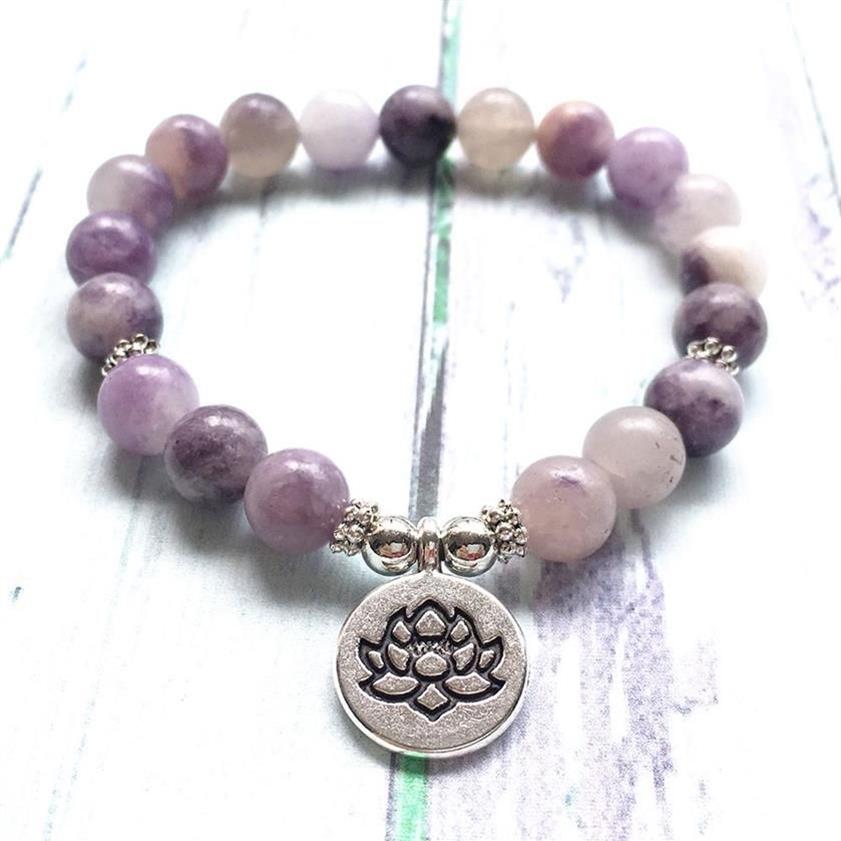 MG0984 8 mm Lilak Bilezik Kadınlar için Doğal Taş Lotus Yoga Mala Bilezik Modaya Meditasyon Enerji Koruma Bilezik235J