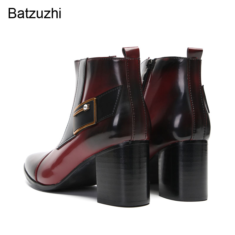 Batzuzhi Style italien POP hommes bottes en cuir personnalisé bottines hommes en cuir véritable chaussures vin rouge bout pointu, EU38-46