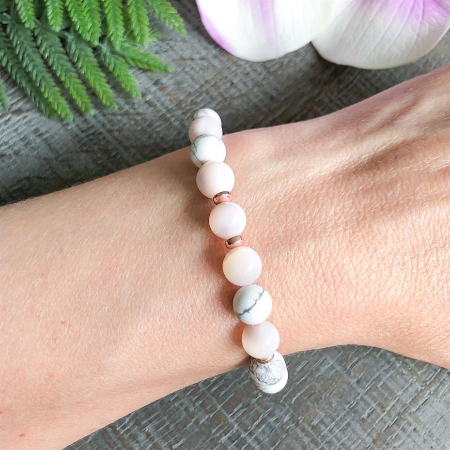 Bracelet de Protection énergétique en opale rose Howlite de qualité supérieure, soulagement de l'anxiété, cristaux de guérison, Yoga Mala pour femmes, MG1106, 2383