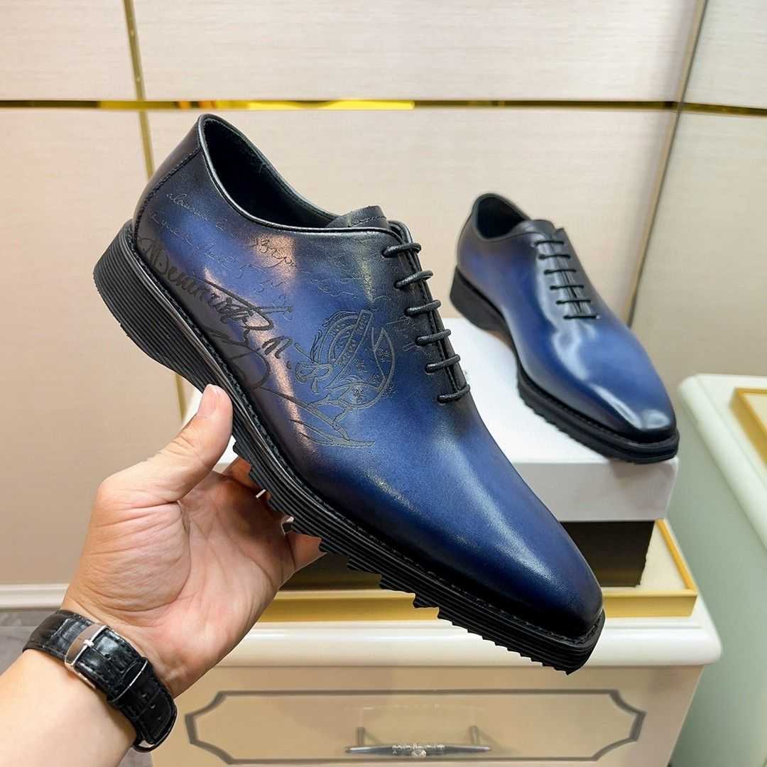 Designer Berluti Dress Shoes Leather Sneaker Men's shoes Berlut Men's Scritto Pattern Color Oxford Shoes Gentlemen's Business Dress Leather Shoes