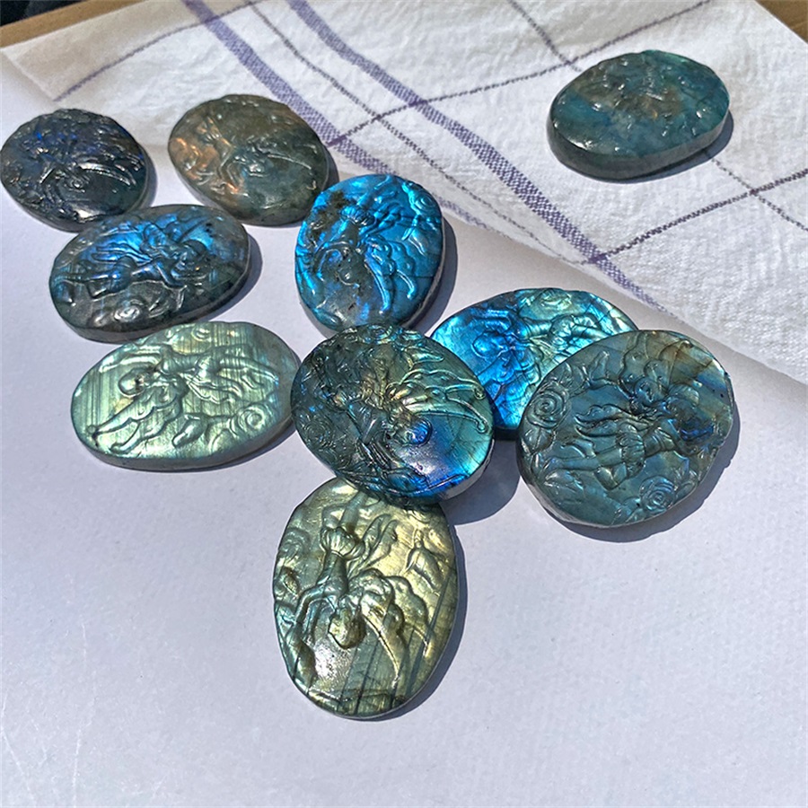 Natural Gem Labradorite Peri Carving Crystal Stone Figurine Healing Quartz Mineral Reiki Home Decor