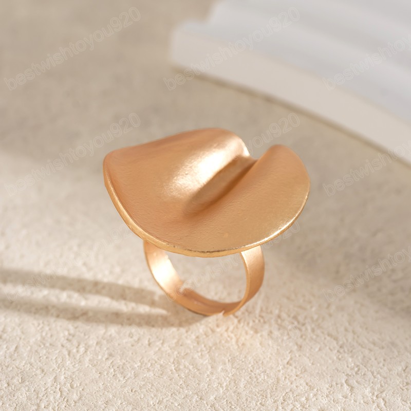 Unique Irregular Big Cuff Rings for Women Open Matte Gold Color Finger Rings Adjustable Jewelry Punk Party Wedding
