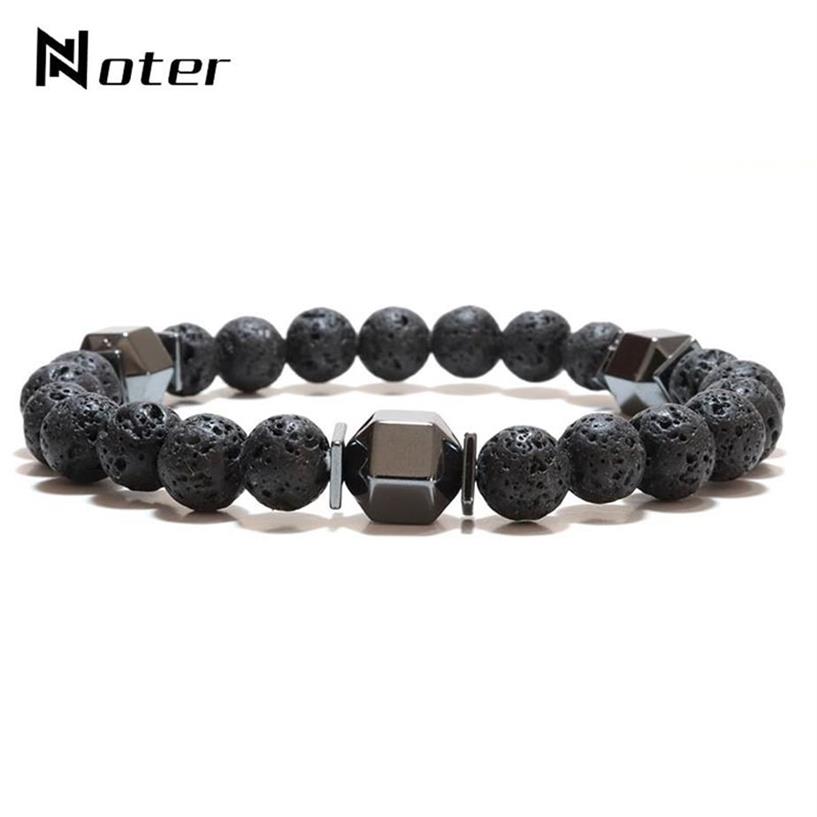 Noter-pulsera de piedra de Lava Natural para hombre, brazalete minimalista con cuentas, pulsera de hematita, joyería de Yoga, Brazalete de Buda262q