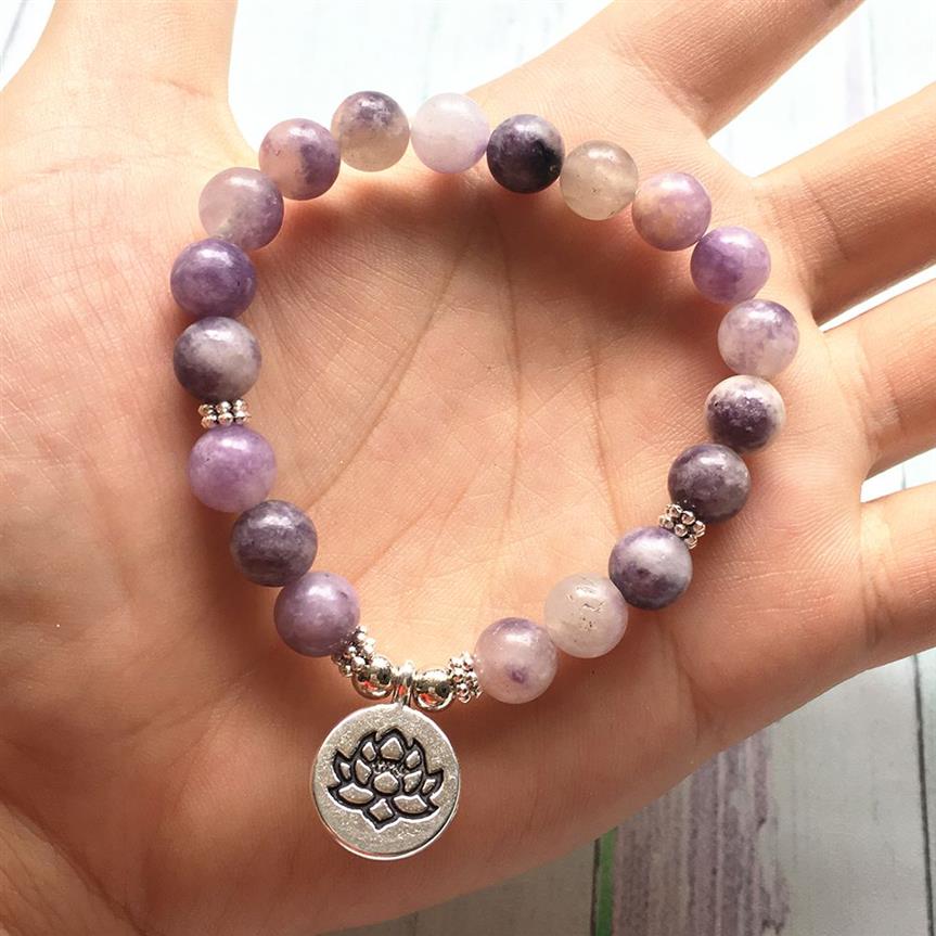 MG0984 8 mm Lilak Bilezik Kadınlar için Doğal Taş Lotus Yoga Mala Bilezik Modaya Meditasyon Enerji Koruma Bilezik235J