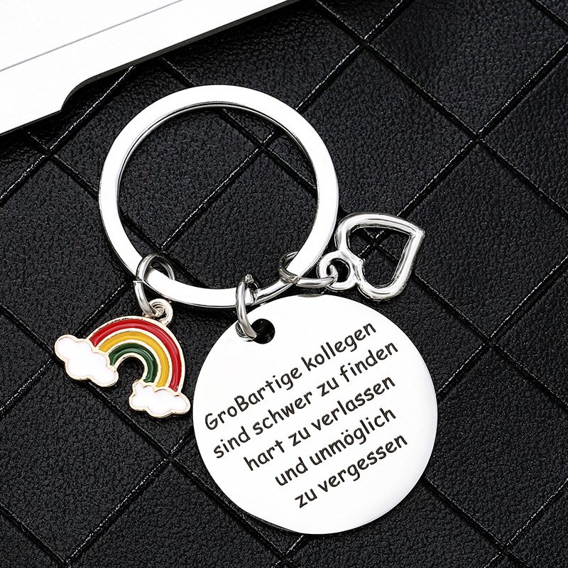 HOT Edelstahl-Schlüsselanhänger Regenbogen kreatives Abschiedsgeschenk an Freunde mit Schriftzug zum Valentinstag. Schlüsselanhänger können individuell angepasst werden