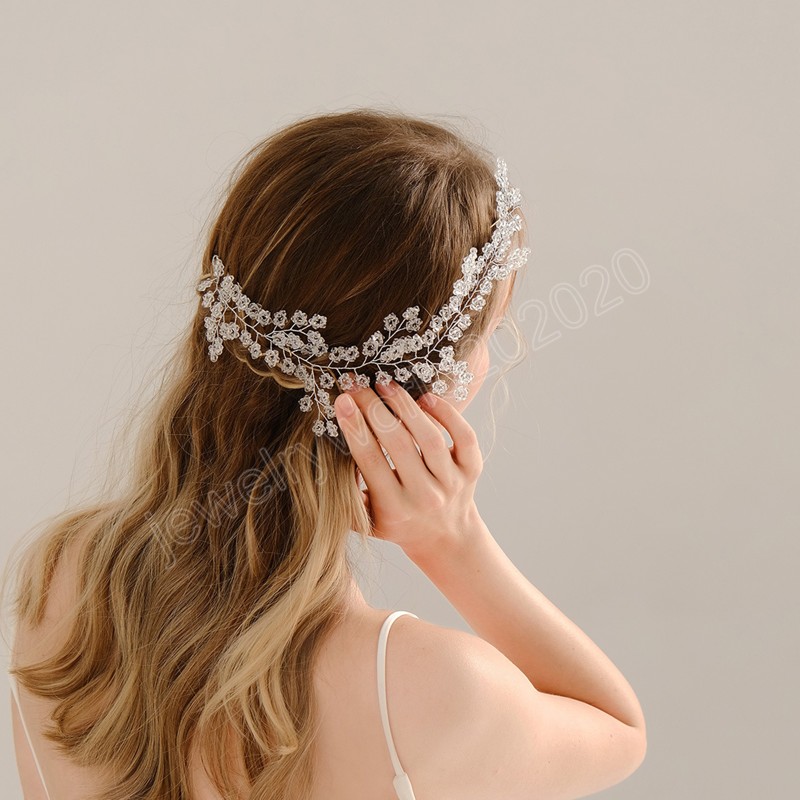 Diademi capelli da sposa donna Perline floreali Fascia capelli con nastro Accessori capelli da sposa Gioielli testa Noiva