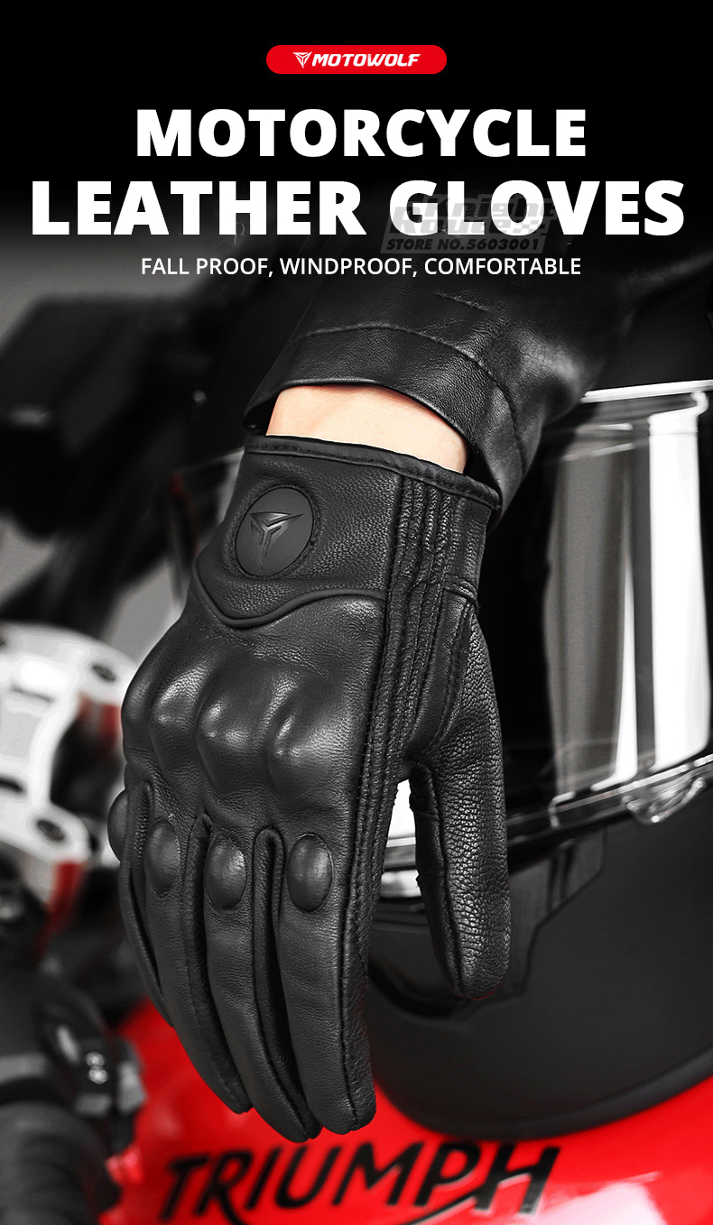 Motorcycle Gloves, Genuine Leather for Men and Women Riding Motorcycles, Tactical Warmth Protection, Sheepskin Touch Screen, Off-road Protective Case holdone