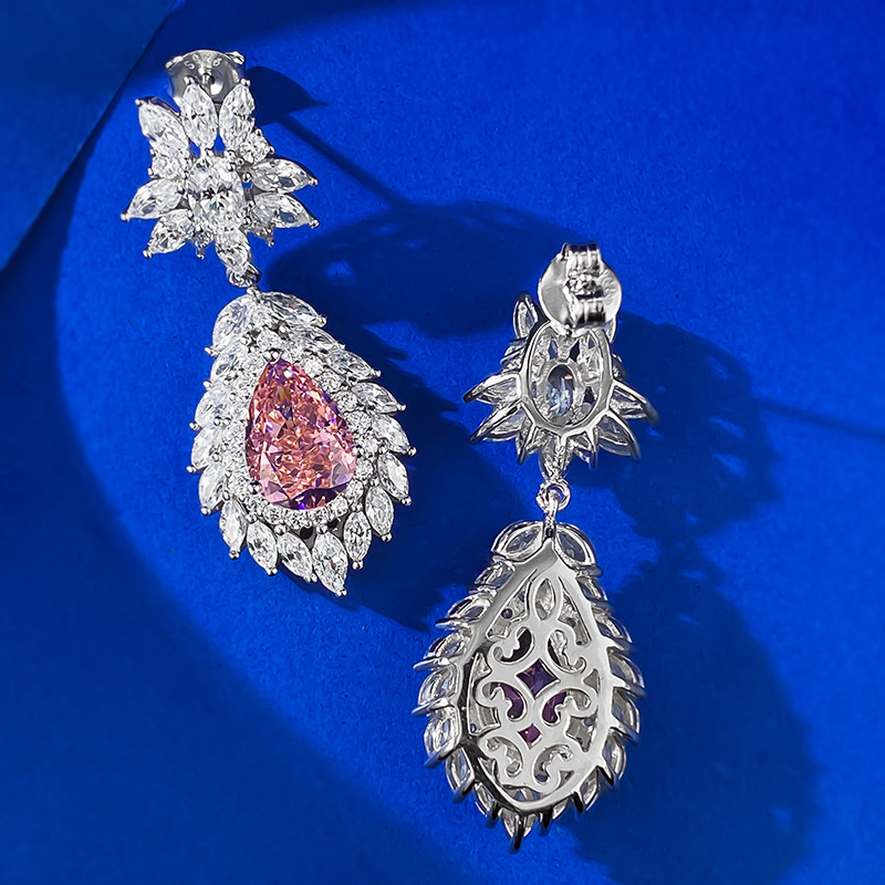 Précieuse boucle d'oreille en diamant de Moissanite rose Real 925 Boucles d'oreilles de mariage en argent sterling pour femmes bijoux anniversaire