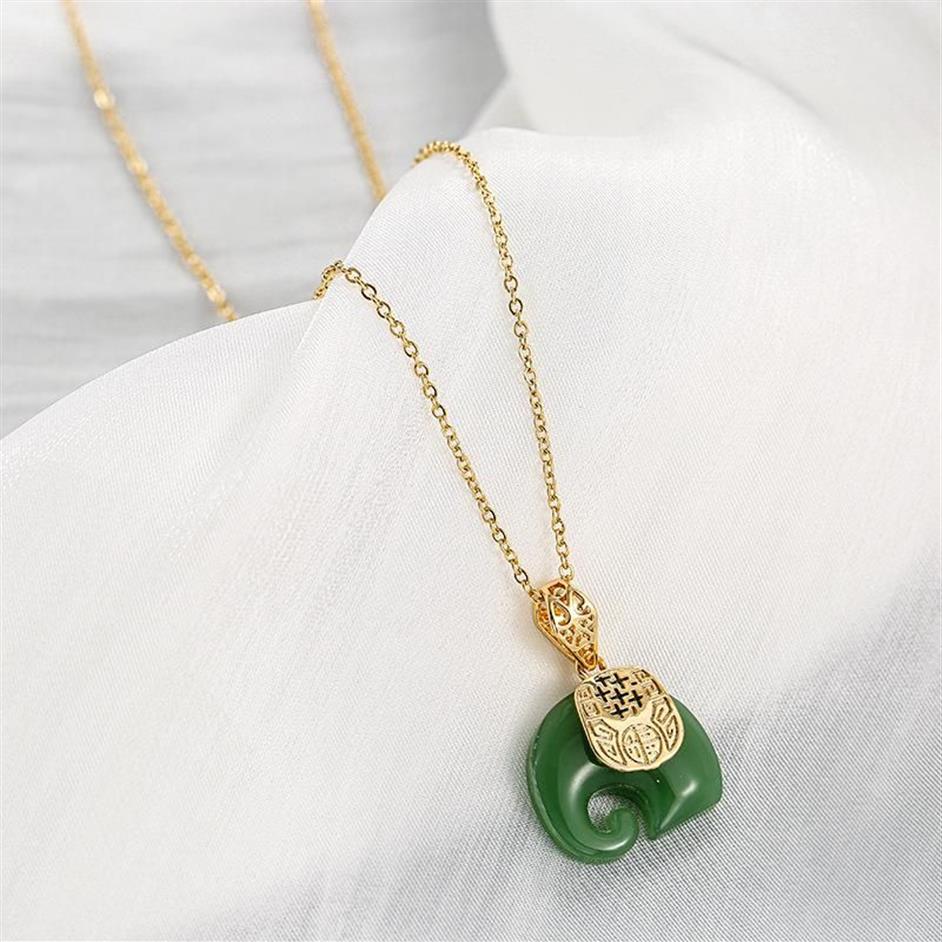 Pendentif Colliers Meyrroyu Acier inoxydable 2 Couleur Jade Elephant Collier pour femmes Chaîne 2022 Tendance Bénédiction Cadeau ethnique Mode 211A