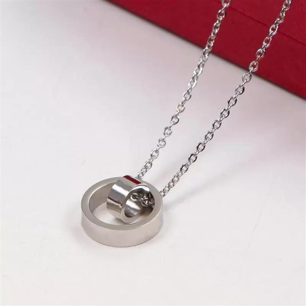 Com caixa clássico luxo feminino colar jóias prego parafuso duplo círculo colar para senhora meninas titânio aço designer amor neckl287g