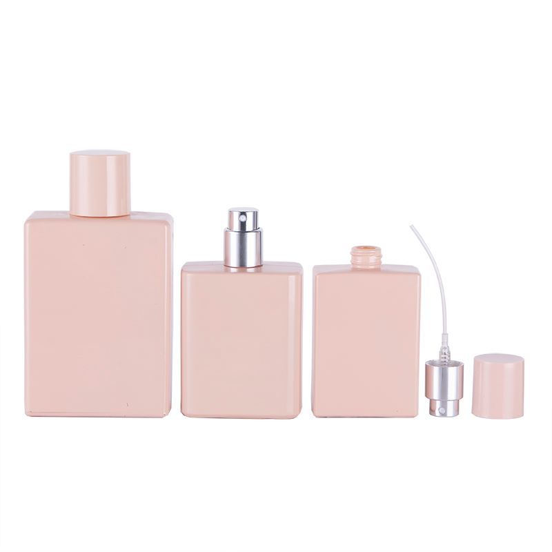 Różowa szklana butelka perfum 30 ml 50 ml 100 ml pusty kwadratowy kształt zielony zapach napełniony pojemniki zapachowe opakowanie kosmetyczne atomizer Spary Mist Butelki