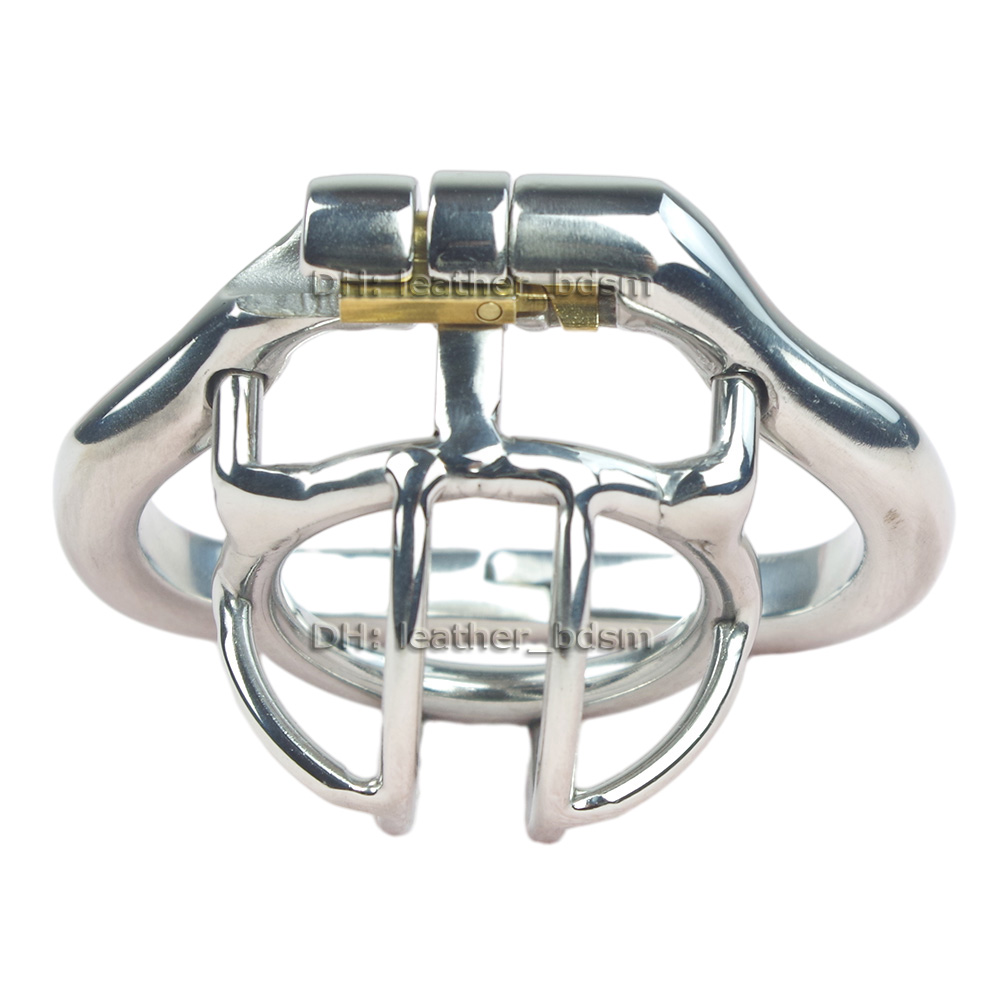 Super Small Male Chastity Cage Stainless Steel Chastity Belt Penis Restraint with 5 size Arc Base Activities Lock Cock