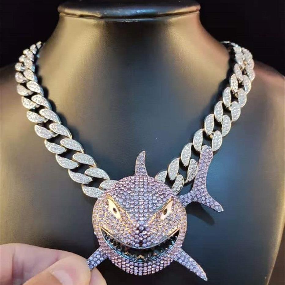 Big Size Shark Pendant Necklace For Men 6IX9INE Hip Hop Bling Jewelry With Iced Out Crystal Miami Cuban Chain fashion jewelry 2103190w