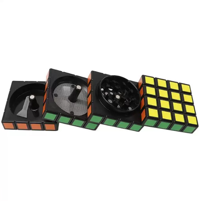 Rauchzubehör Rubik Cube Tabakmühle DIA 58mm Vierschicht Zinklegungsgewürz trockener Kräuter -Brecher Bunte Schleifen