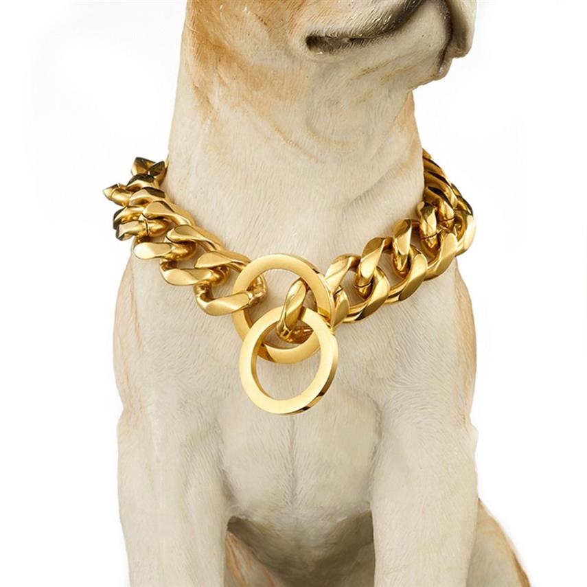 16-26 Collar para perro mascota Seguridad Anti-Pérdida Collar de cadena de plata Curb Cuba Link 316L Joyería de acero inoxidable Suministros para perros Wholesa305U