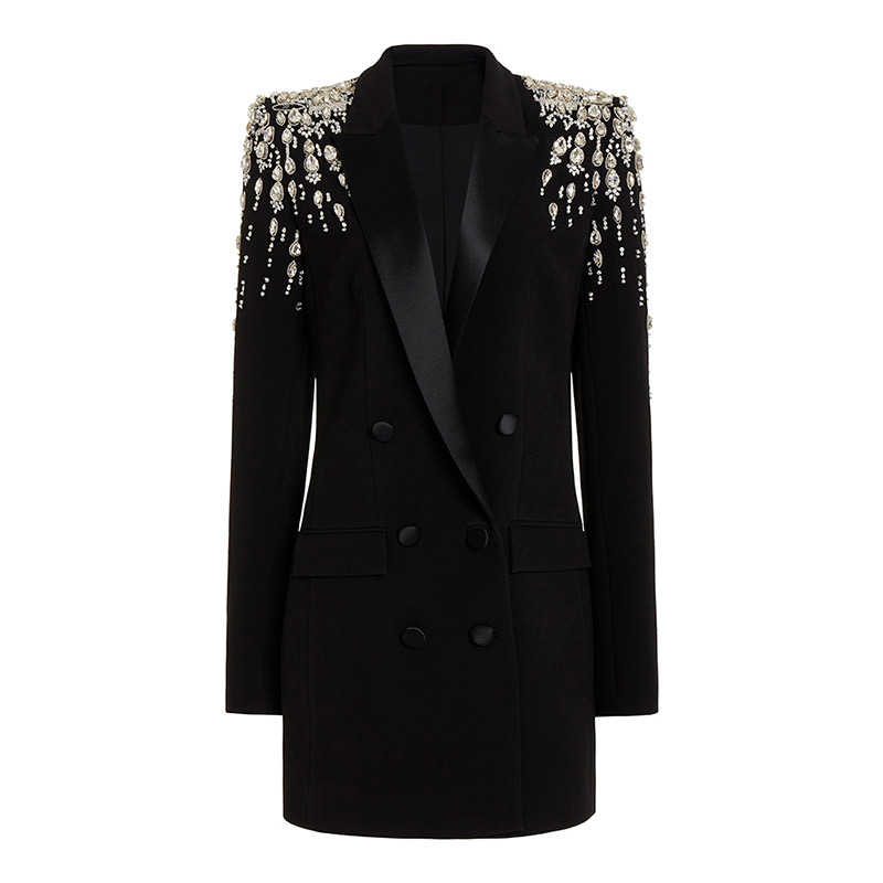 Cappotto giacca blazer da donna di design Abbigliamento misto lana primavera autunno Strass rilasciato top