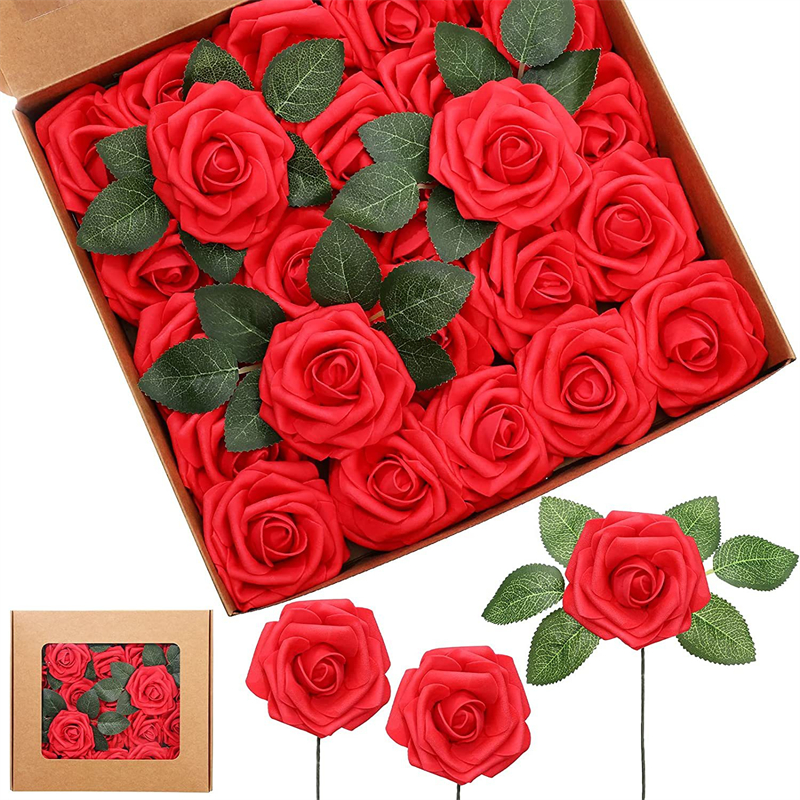 /box Artificial Flowers Fake Rose Flower w/Stem for DIY Wedding Bouquets for Bride Centerpieces Bridal Shower Party Home Room Decorations