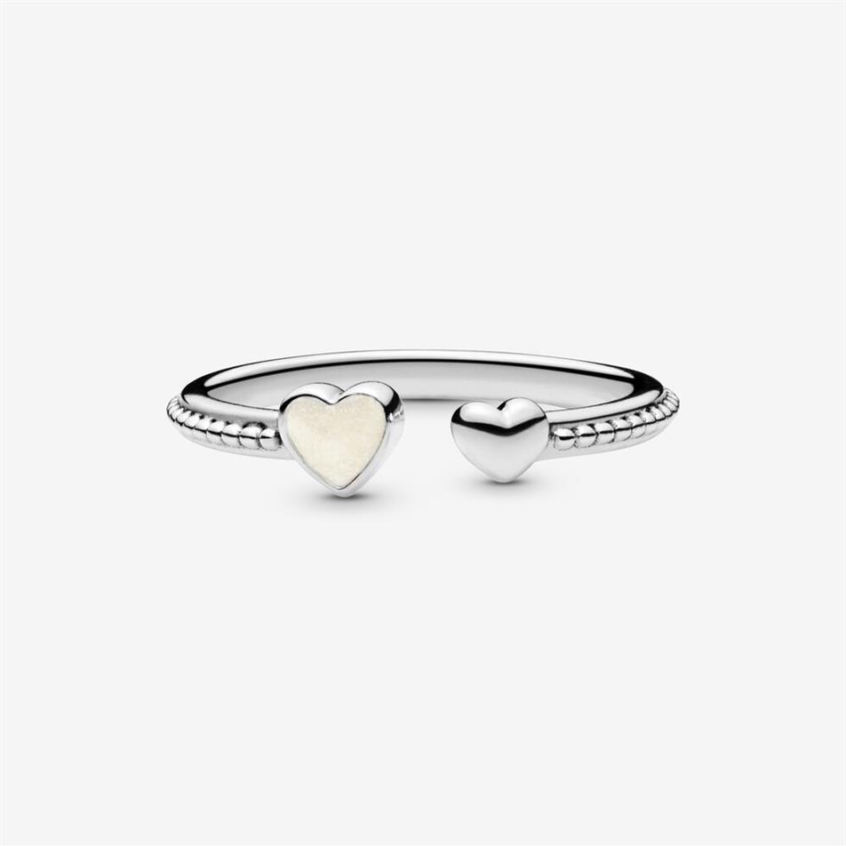 Nowa marka 100% 925 Sterling Silver Otwarty pierścień ozdobiony dwoma sercami dla kobiet Pierścionki zaręczynowe ślubne biżuteria 2430