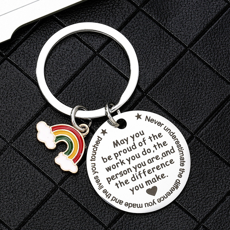 HOT Edelstahl-Schlüsselanhänger Regenbogen kreatives Abschiedsgeschenk an Freunde mit Schriftzug zum Valentinstag. Schlüsselanhänger können individuell angepasst werden