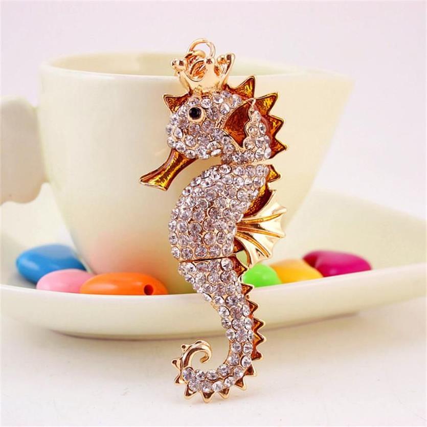 Sea Horse Pendant Keychain Holder Emamel Crystal Rhinestone Animal Fashion Car Key Chains Ring Charm Women Bag Jewelry289a