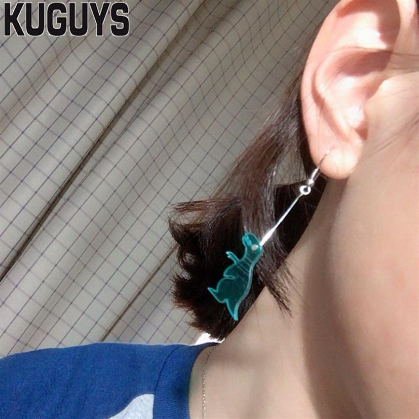 KUGUYS mode acrylique bijoux personnalisé clair acrylique longues boucles d'oreilles cadeau multicolore couleurs petit dinosaure balancent boucle d'oreille pour Wome257f