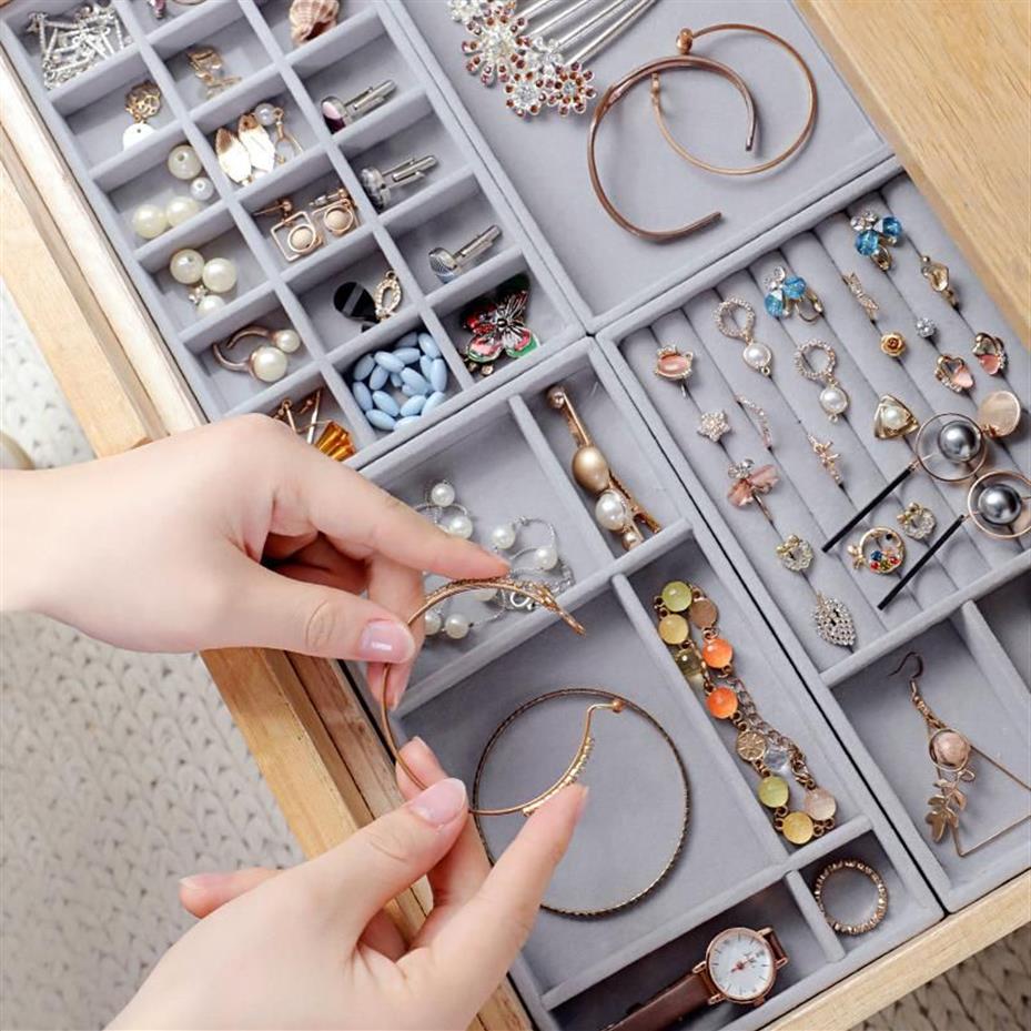 Jewelry Pouches Bags Drawer DIY Box Organizer Tray Ring Bracelet Display Case Velvet Jewellery Storage Earring Holder Fit Mo318D