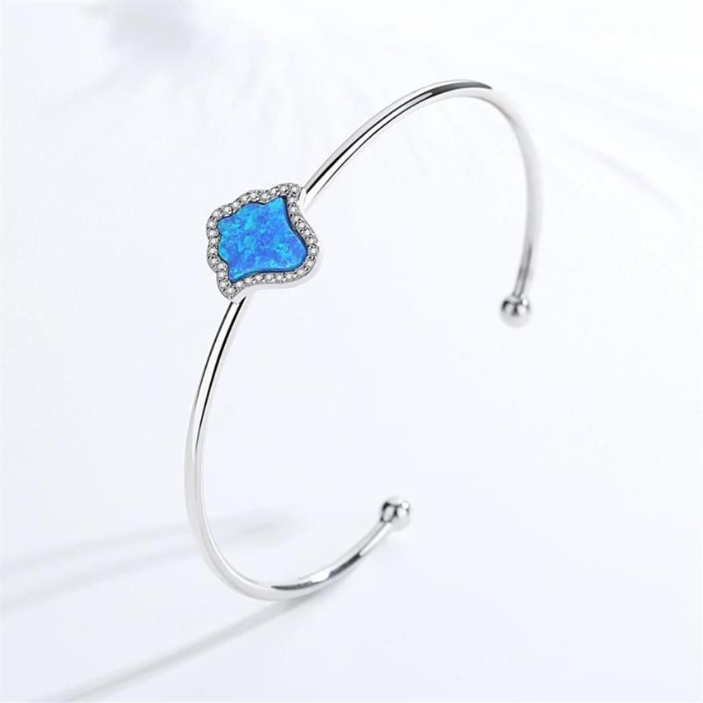 Luck Hamsa Fatima 925 STERLING Gümüş Kadın Bilezik Bangles Mavi Opal Açık El Tasarımcı Bilezikler Lüks Takı Bangle276m