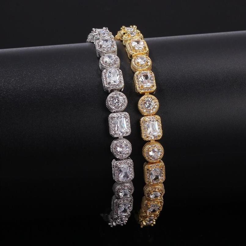 Bracelet en diamants baguette glacé rempli d'or 18 carats pour hommes Bracelets Bling Bling de 8 mm avec fermoir verrouillé Bracelets en zircon cubique Hip Hop J242f