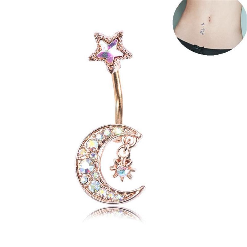 Other Sexy Star Moon Navel Belly Button Rings Piercing Crystal Steel Woman Body Jewelry Barbell Women Accessories295W