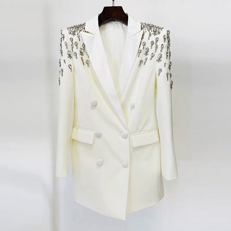 Cappotto giacca blazer da donna di design Abbigliamento misto lana primavera autunno Strass rilasciato top