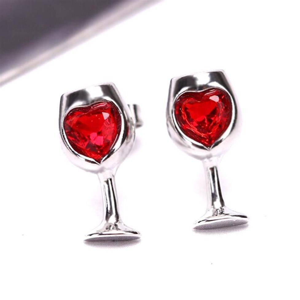 Stud 1 paio di cristalli rossi zircone cubico amore pietra tagliata bicchiere di vino orecchini stile le donne gioielli moda festa di San Valentino regalo304H