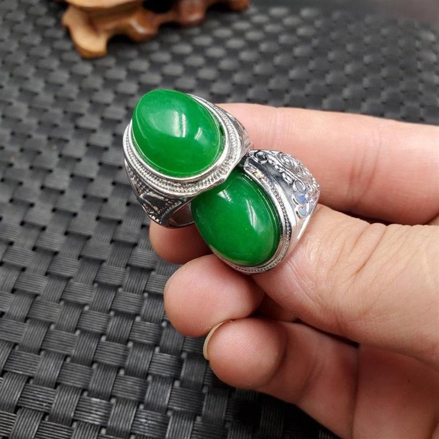 Bagues de cluster Green Emerald Jade Silver Bague Hommes Fine Bijoux Véritable Naturel Certifié Jades Pierre Accessoires Bijoux Pour Male314F