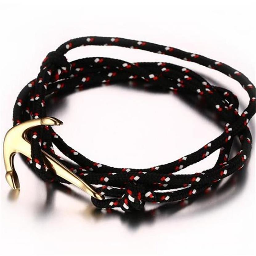 Bracciale in nylon con ancoraggio in corda nera in acciaio al titanio uomo Bracciale regalo gioielli in placcatura color oro196J