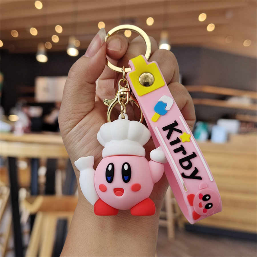 Güzel Burger Kirby Patates Kızartması Kirby Anahtarlık Kolye 3D Çantalar Araba Keyasyonu Asma Aksesuar Hediyeler