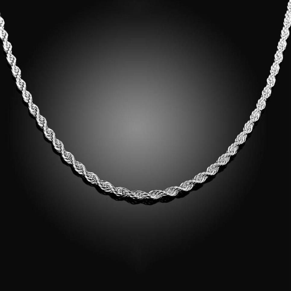 Collana in argento sterling 925 con catena a corda da 4 mm, 16 18 20 22 24 pollici, donna, uomo, moda, matrimonio, fascino, gioielli273i