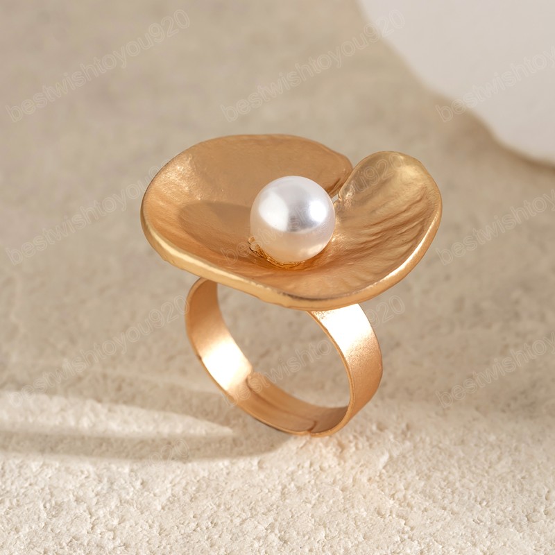 Y2k großer unregelmäßiger mattem Manschettenring für Frauen mit Nachahmung Perlenperlen offene Fingerringparty Geschenke Juwelier Mädchen täglich