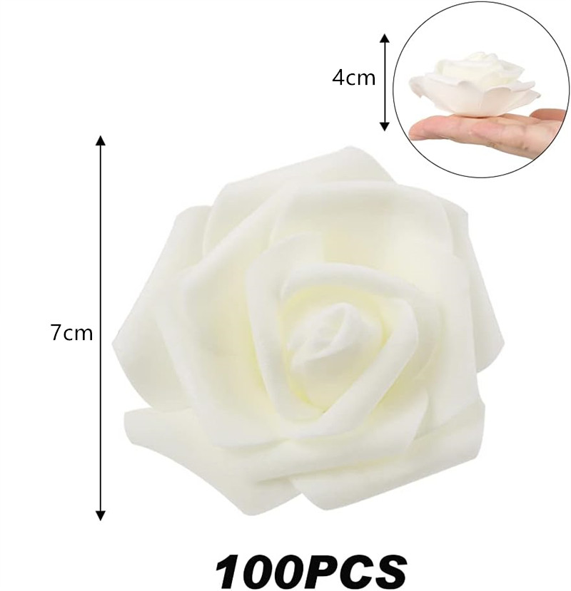 Paquete de 100 rosas artificiales de 7cm con cabeza de rosa, rosas de espuma falsas sin tallo a granel para decoración de bodas, ramos