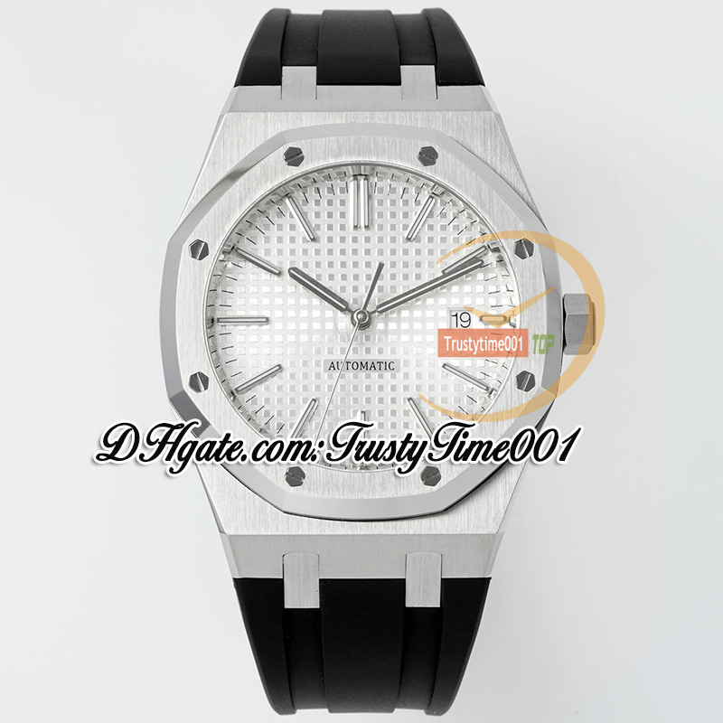 APSF V3 15400 SA3120 Orologio automatico da uomo 41 mm quadrante bianco strutturato indici cassa in acciaio cinturino in caucciù nero Super Edition trustytime001 Orologi ultrasottili