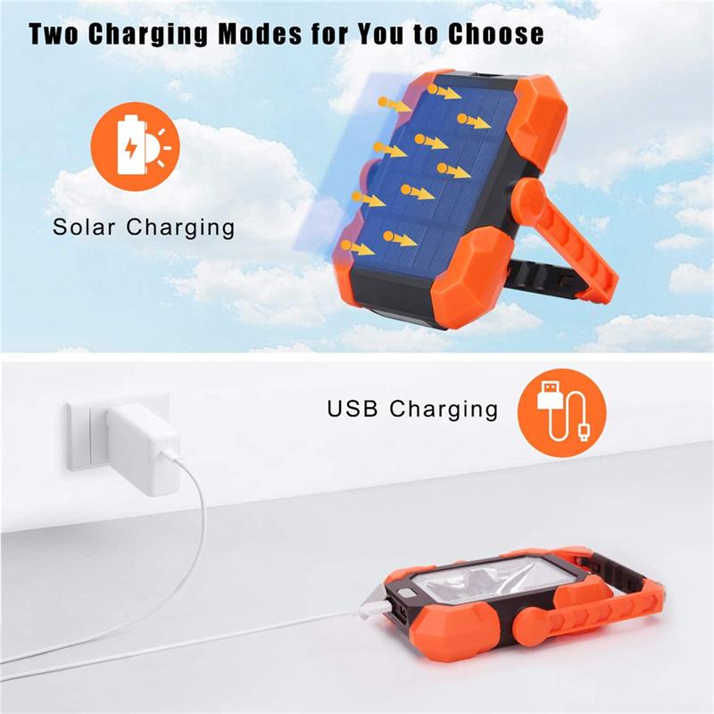 Multifunktionale solarbetriebene tragbare Arbeitsleuchte, Powerbank, weiß, warmweiß, rotes Licht, wiederaufladbare USB-Campingleuchte