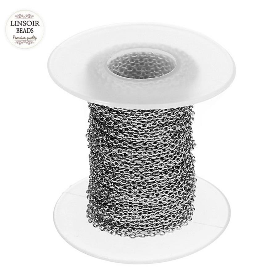 Ketten ganze 10 Yards Rolle 1 mm 1 5 mm 2 mm 2 5 mm 3 mm Breite silberfarbene Edelstahl-Metall-Gliederkette für Halsketten Armbänder J316l