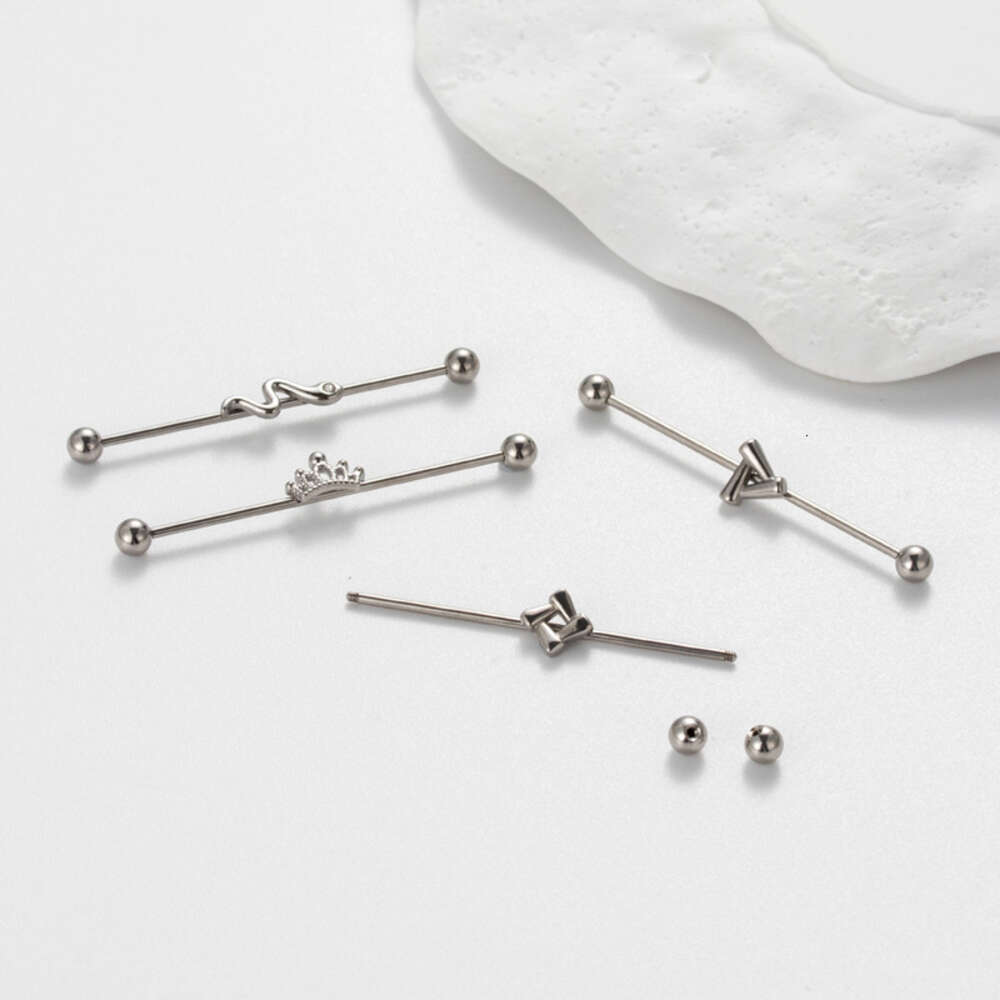 Rak kirurgiskt rostfritt stål Industriell skivstång Helix Ear Bar Ball Broskörörhängen Stud Bling1.2mm Double Head Screw Rod Crown Bridgel Piercing Body Jewelry