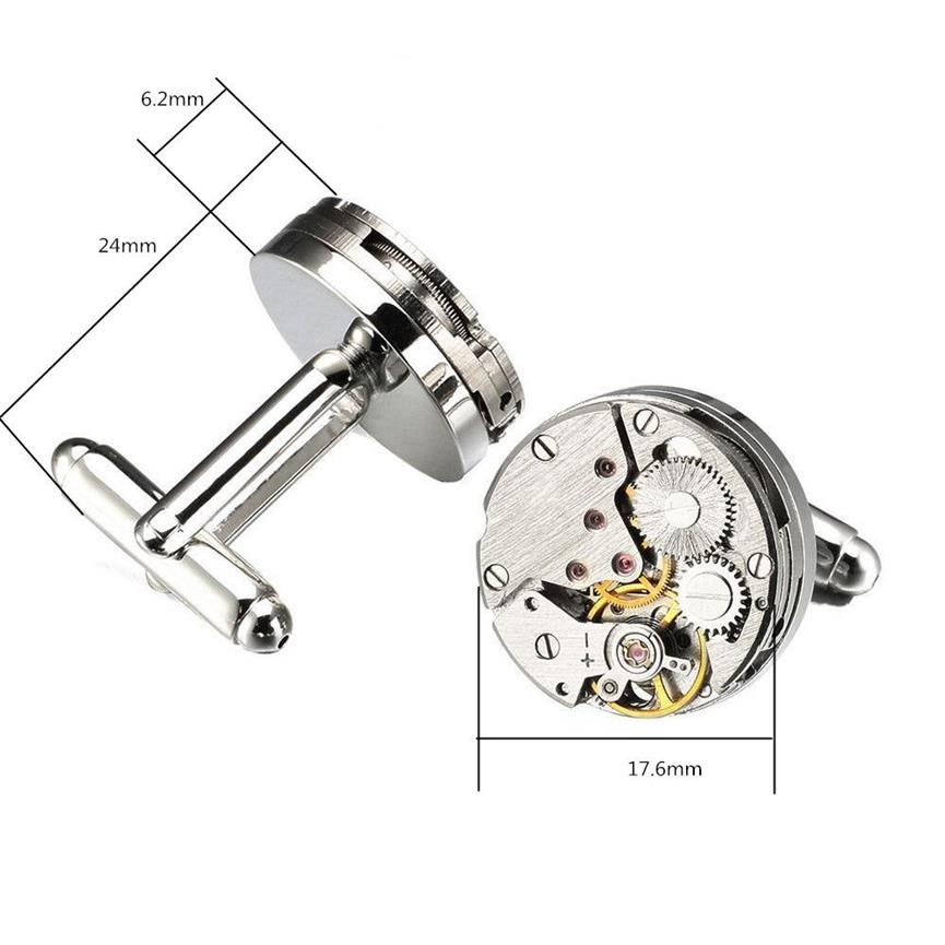 Boutons de manchette de mouvement de montre pour hommes, boutons de manchette de mécanisme de montre Steampunk en acier inoxydable immobiles, Relojes gemelos261J